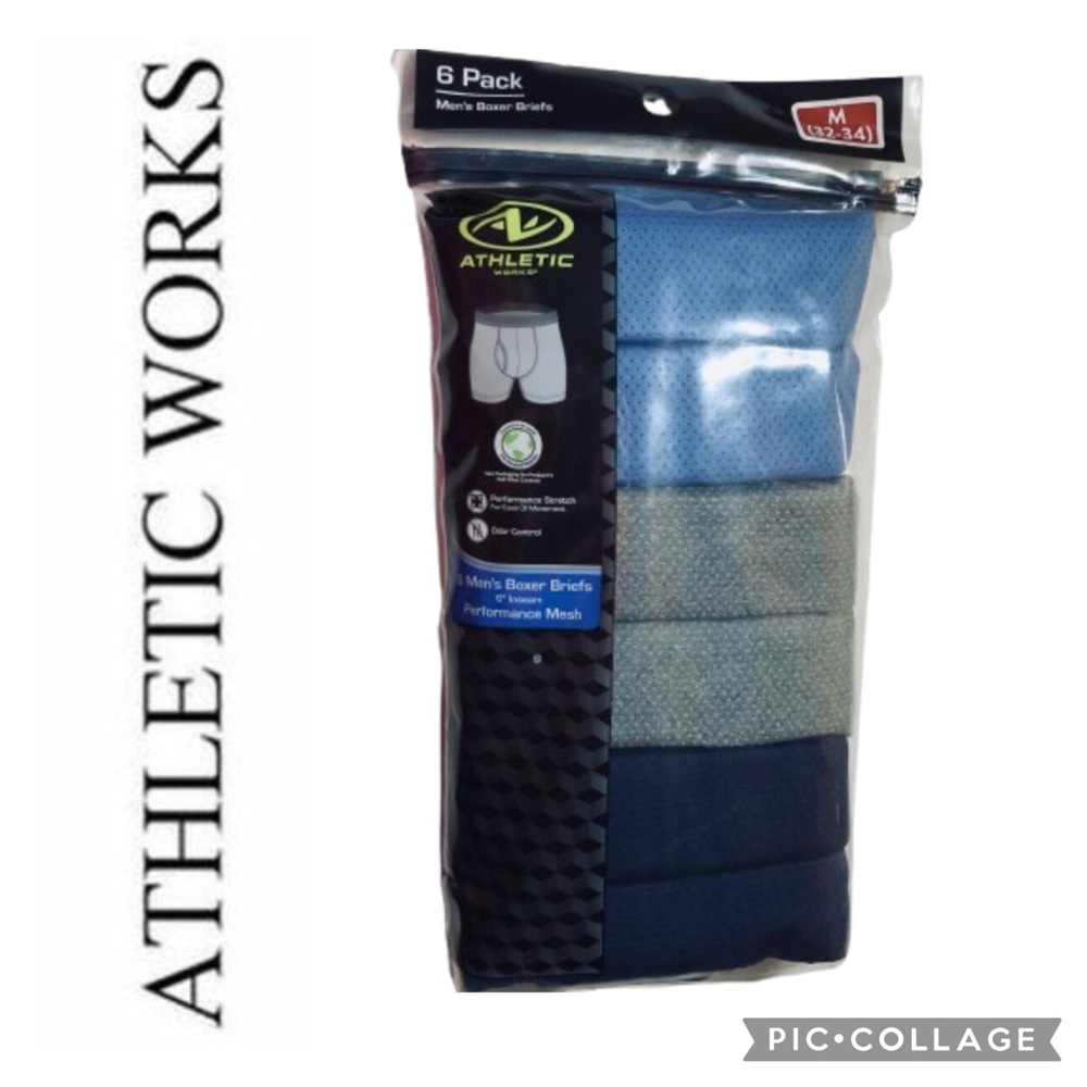 NEW ATHLETIC WORKS Performance Mesh Boxer Briefs Underwear 6 Pack Medium Men